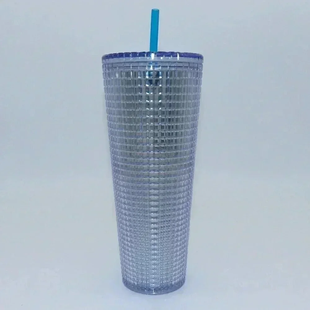 Starbucks Silver Disco Grid Holiday Christmas Cold Cup Tumbler 24 oz
